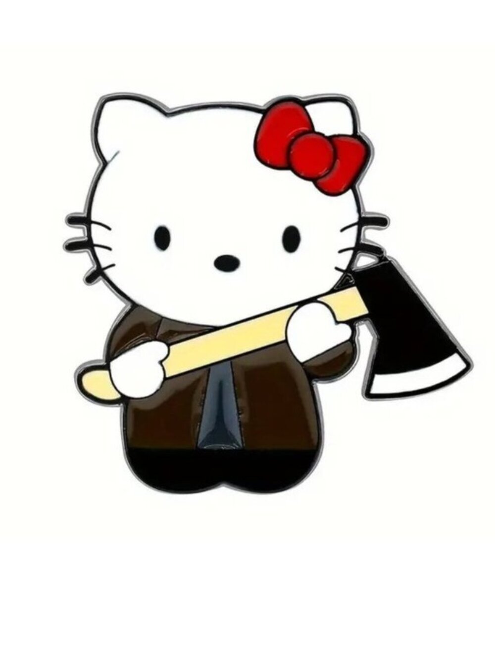Hello Kitty Axe Pin Brooch Enamel Sanrio Emo Scene Horror Friday13th Psycho Bad